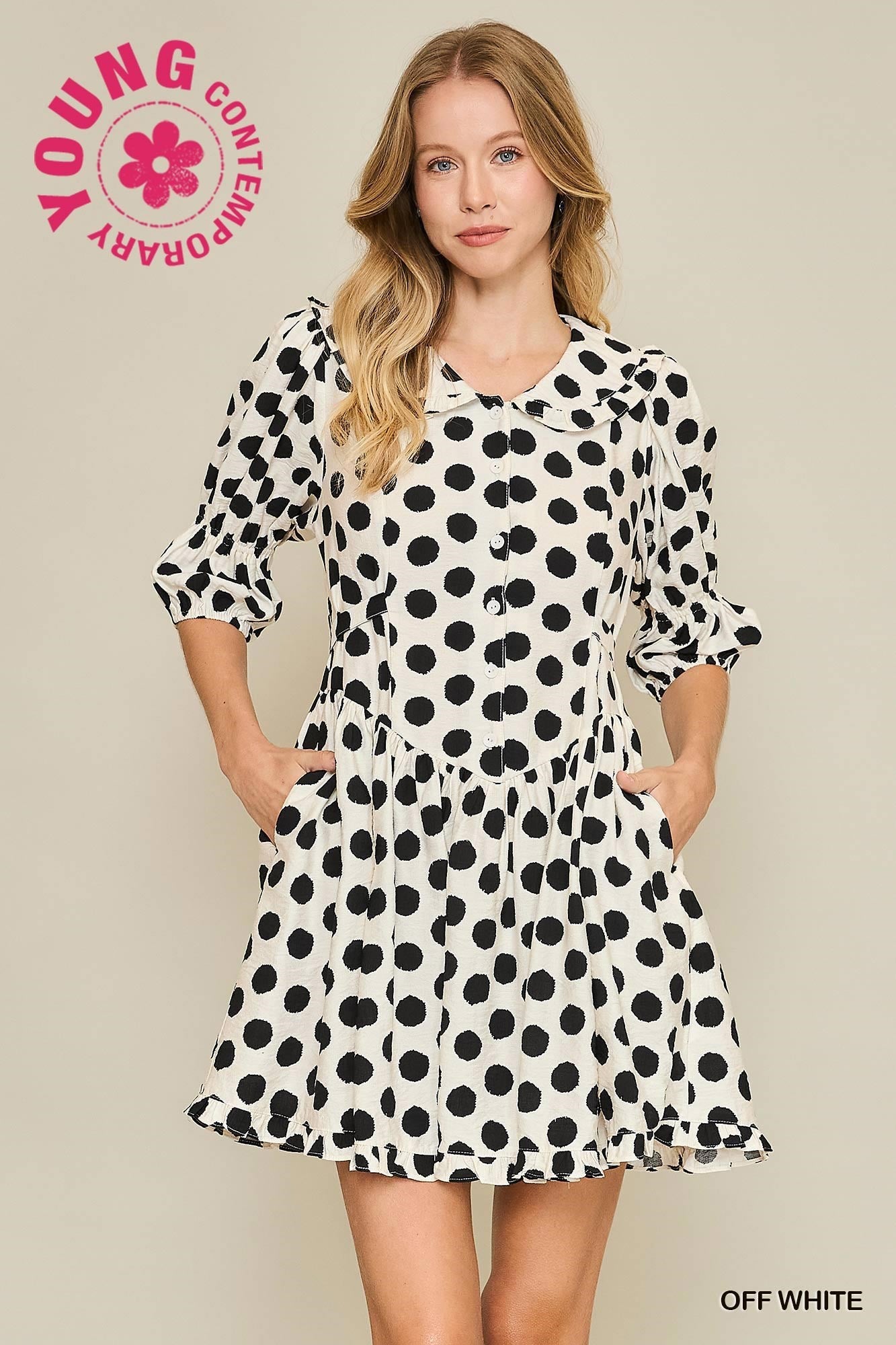 Peter Pan Collared Polka Dot Dress