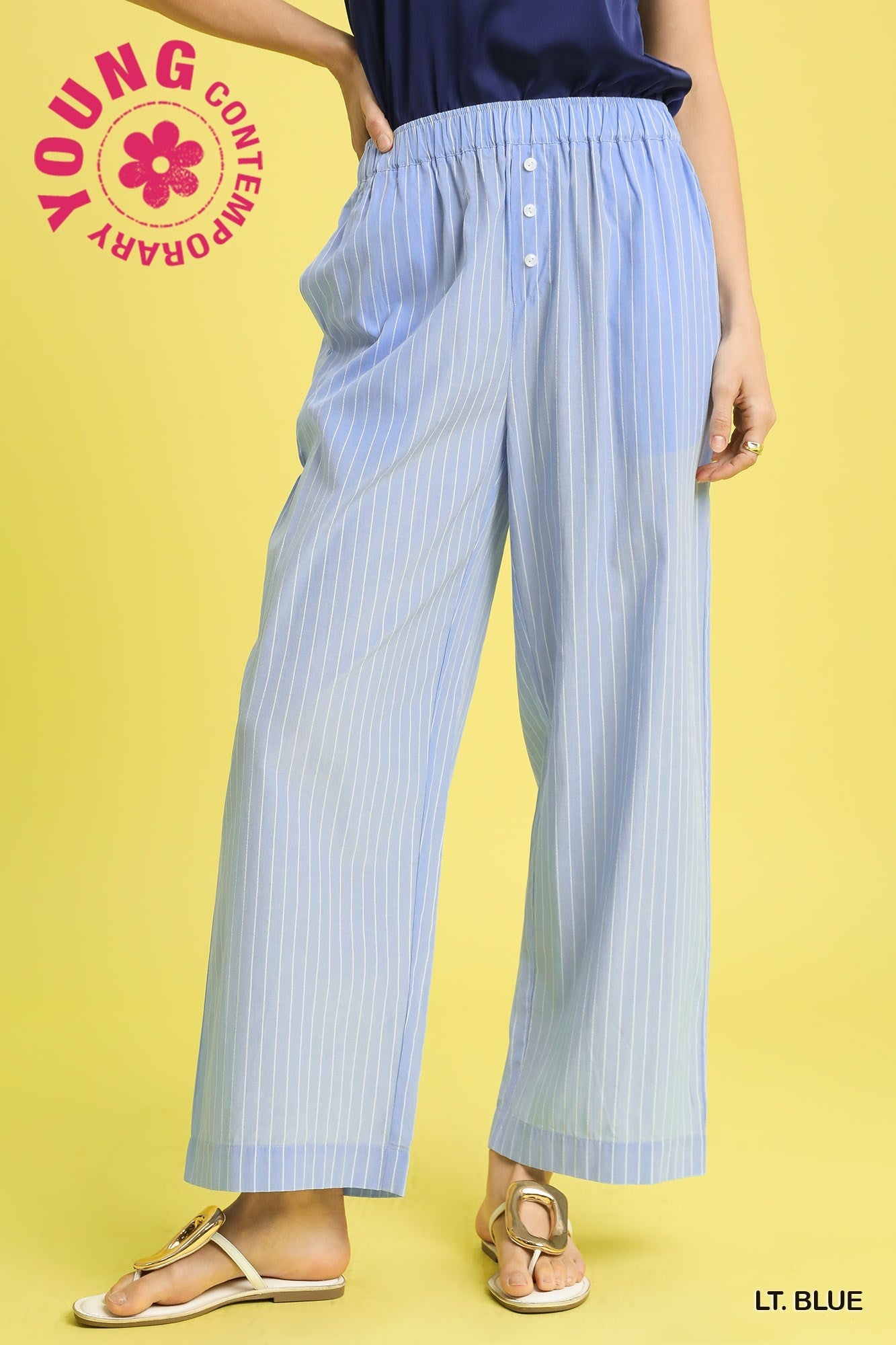 Striped Wide Leg Pull-On Pants