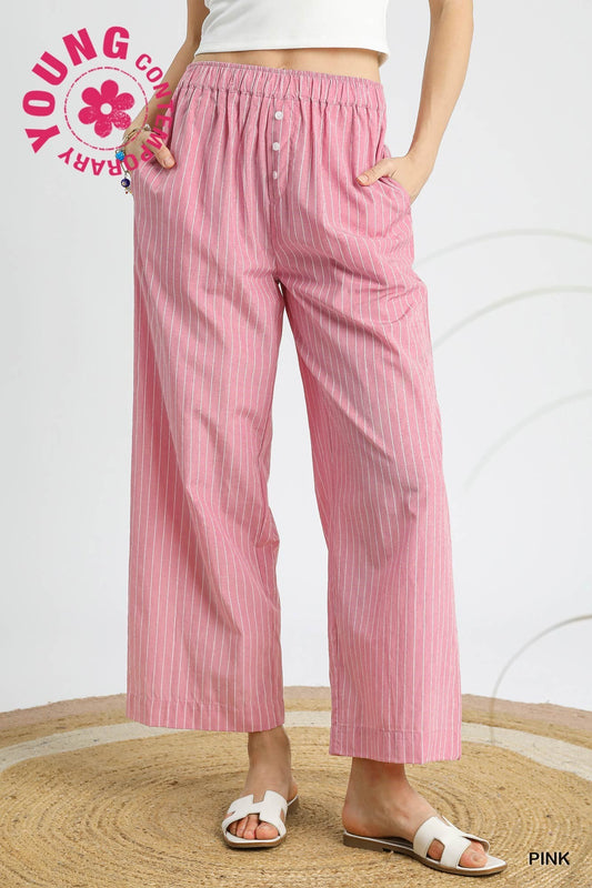 Striped Wide Leg Pull-On Pants