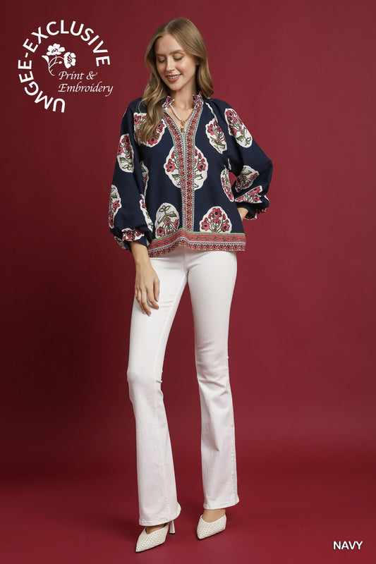 Boho Floral Print Tunic Top
