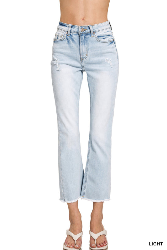 High rise straight raw hem cropped denim pants (light)