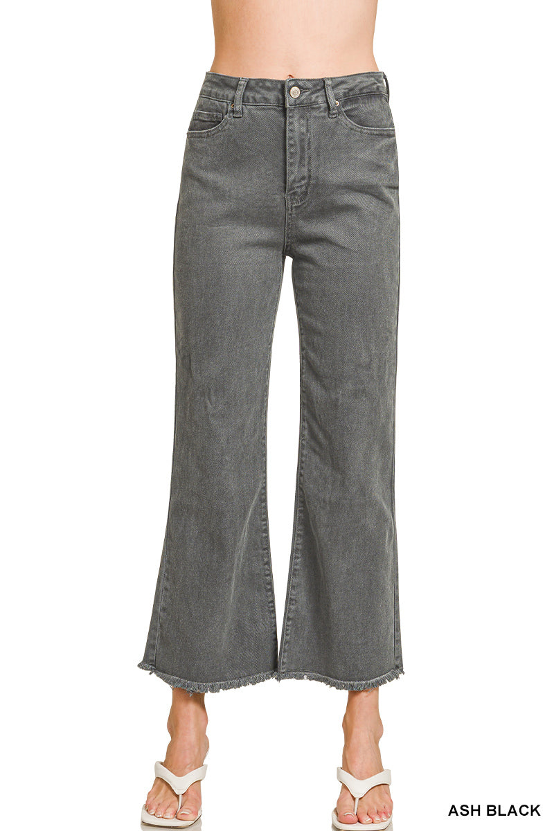 Acid washed high waist frayed hem bootcut pants DMP-1847A