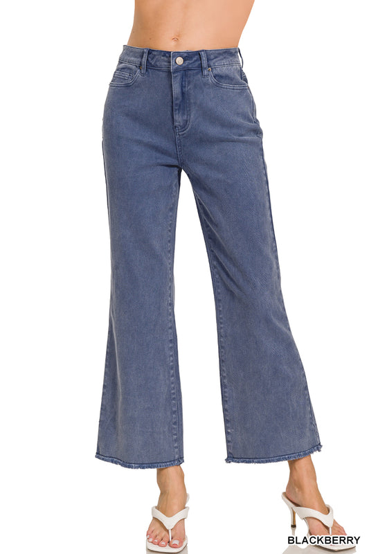 Acid washed high waist frayed hem bootcut pants