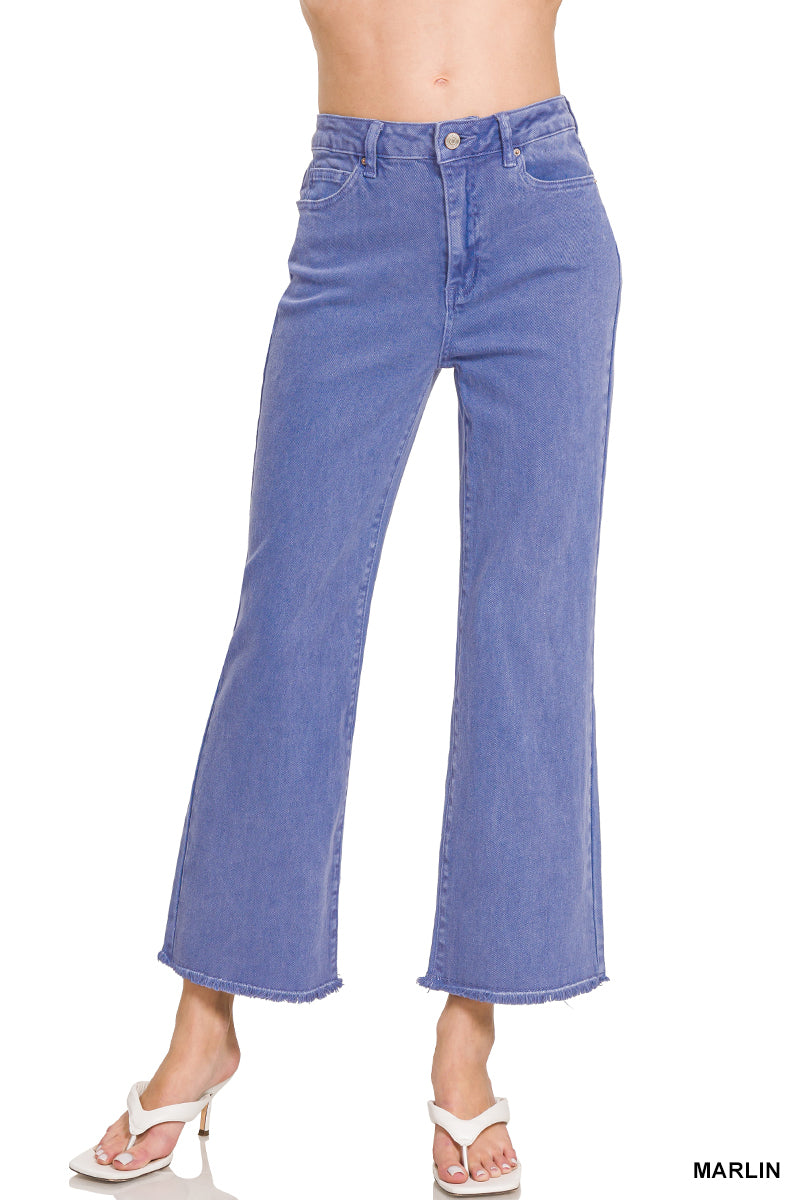 Acid washed high waist frayed hem bootcut pants DMP-1847A