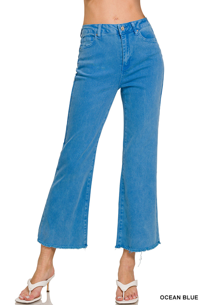 Acid washed high waist frayed hem bootcut pants DMP-1847A