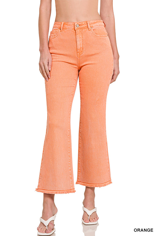 Acid washed high waist frayed hem bootcut pants DMP-1847A
