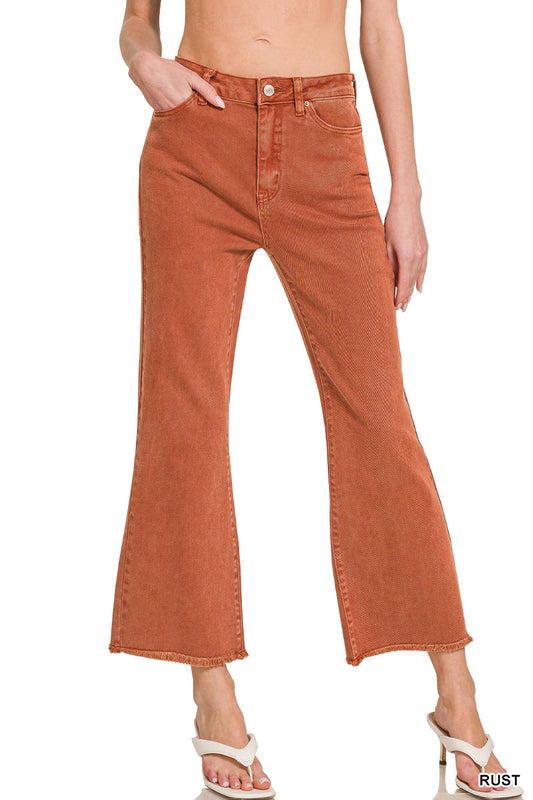 Acid washed high waist frayed hem bootcut pants DMP-1847A