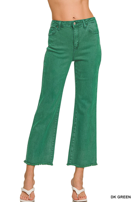 Acid washed high waist frayed hem bootcut pants DMP-1847A