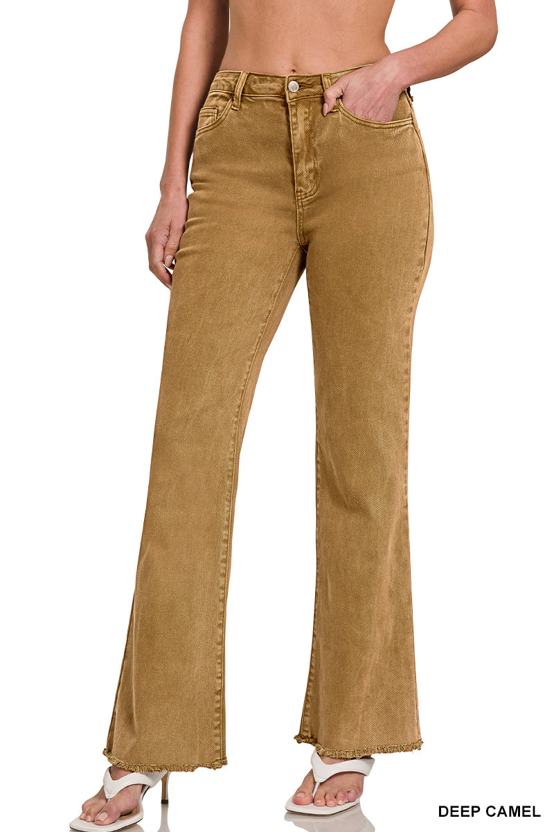 Acid washed frayed cutoff hem straight wide pants DMP-1855A