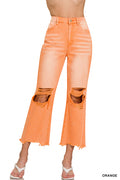 Washed distressed knee and hem cropped pants DMP-1862