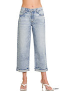 Cuffed straight leg cropped denim pants