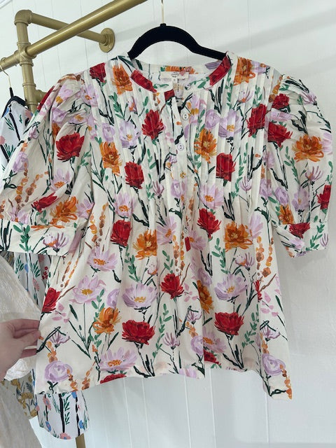 Floral Blouse With Puff Sleeve