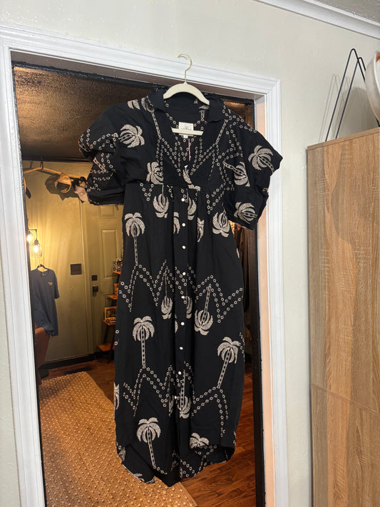 Black Midi Dress with Floral Designs