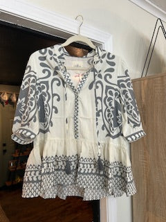 Boho Pattern Puff Sleeve Blouse