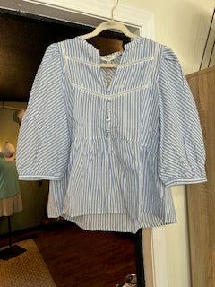Stripe Split Neck Mid Button Down