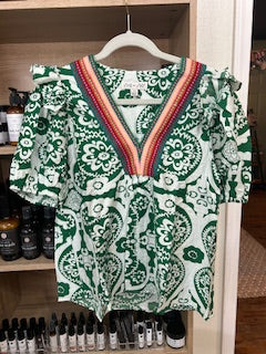 Multicolor Collared Blouse W/ Puff Sleeves
