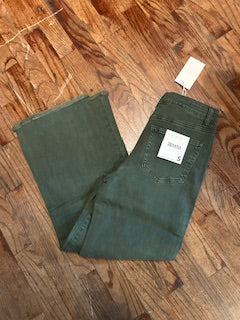 Acid washed high waist frayed hem bootcut pants DMP-1847A