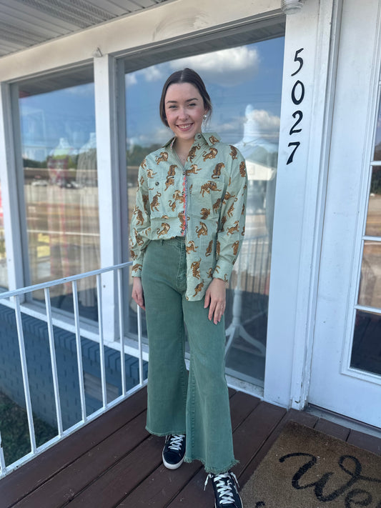 Tiger Embroidered Camp Shirt
