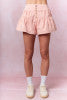 Flared coral  Denim Shorts with Elasticized Waist