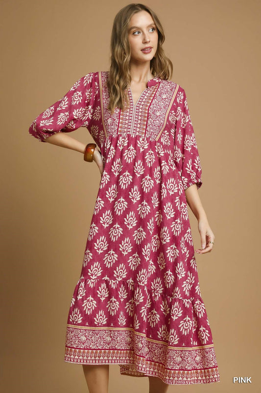 Abstract Boarder Print Midi Dress