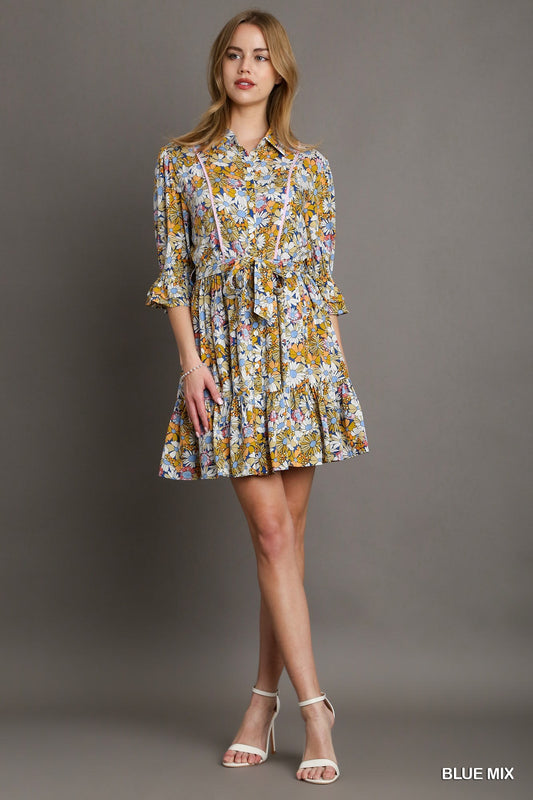 Floral Print A-Line Collared Dress