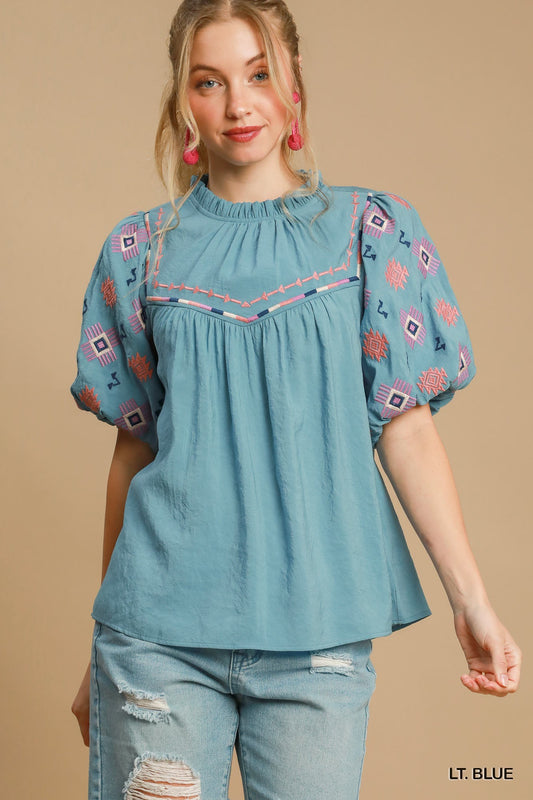 Embroidered High Neck Top