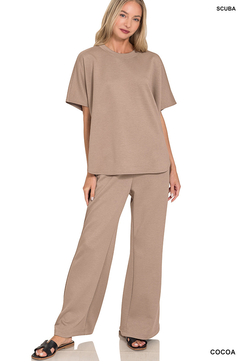 Scuba curbed hem top & pants set
