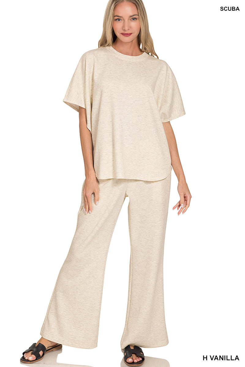 Scuba curbed hem top & pants set