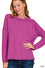 Raised rib raw edge boat neck long sleeve top