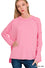 Raised rib raw edge boat neck long sleeve top