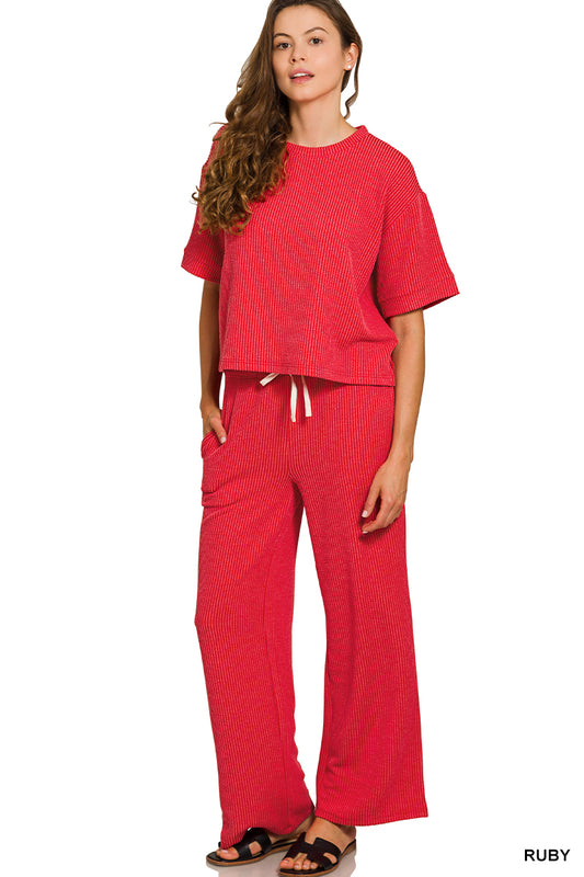 Raised rib short sleeve tee & pants set