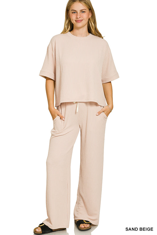 Raised rib short sleeve tee & pants set