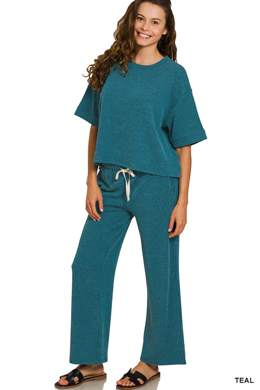Raised rib short sleeve tee & pants set
