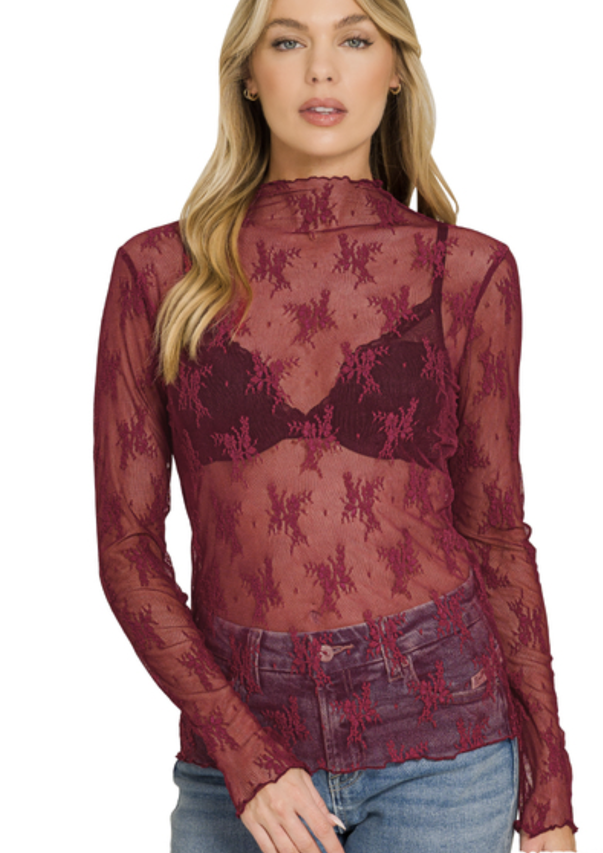 Lace see-through layering top - ZENANA LT-6343Y