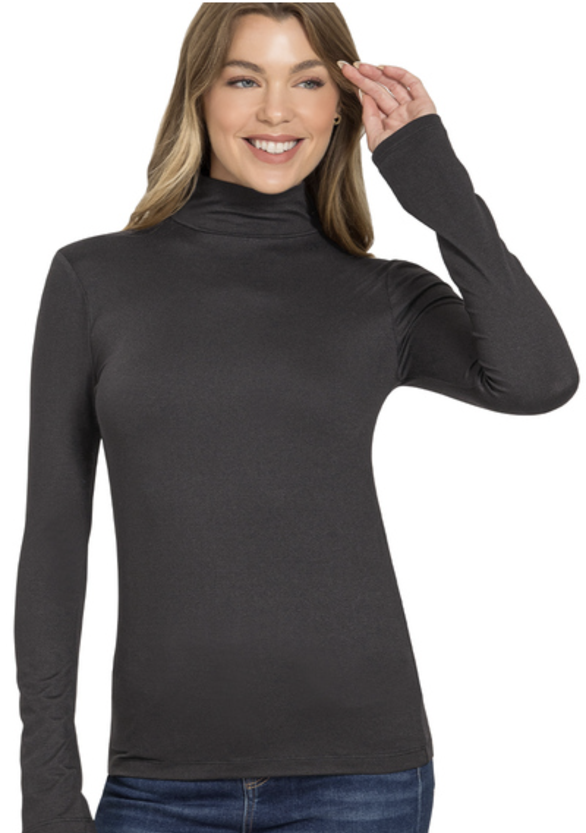 brushed microfiber mock neck top - ZENANA MT-9094M8