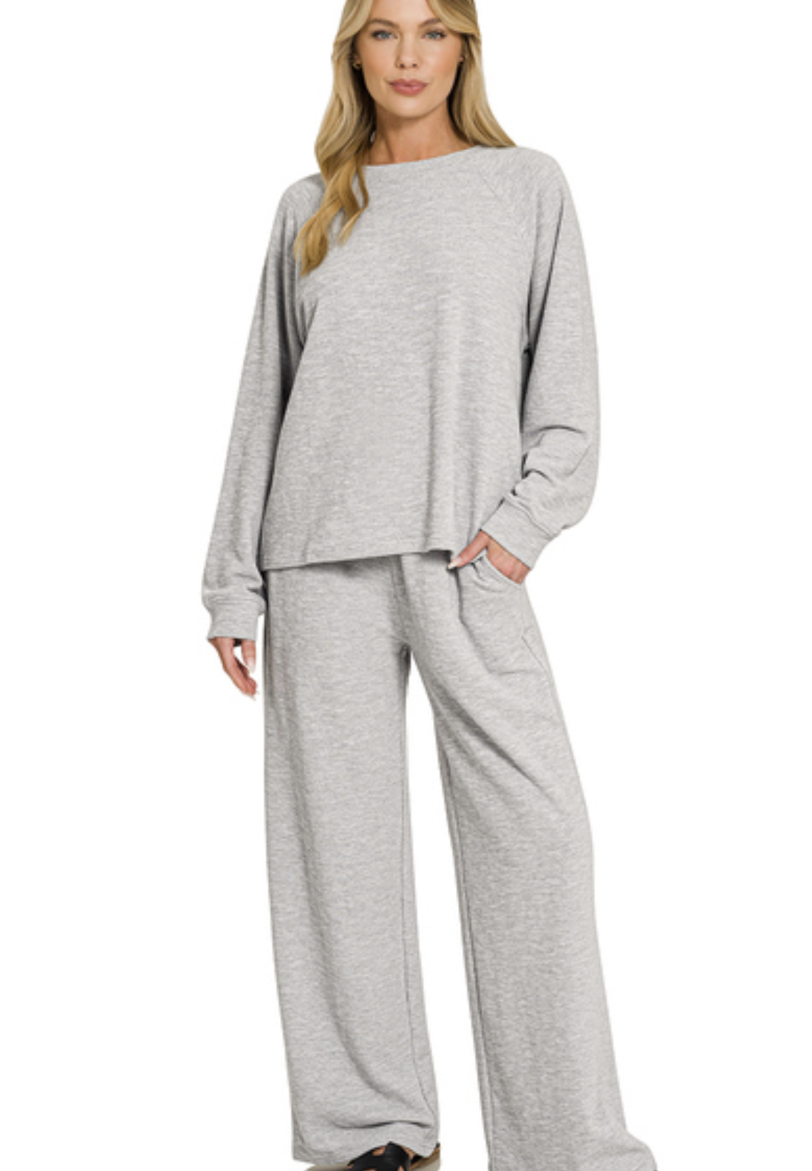Slub long sleeve top & pants - ZENANA CTCP-3473