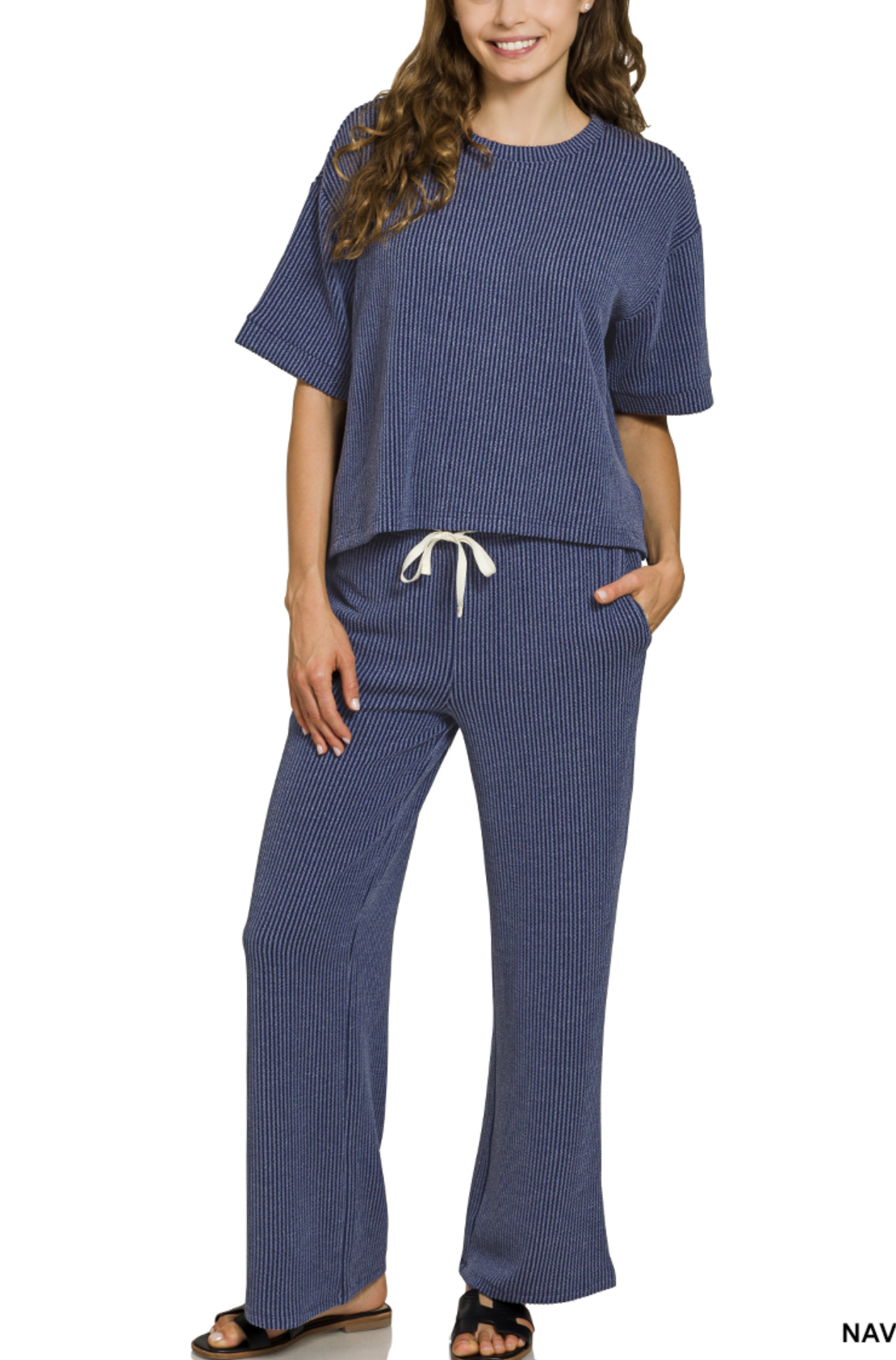Raised rib short sleeve tee & pants set - ZENANA RTLRPL-8608Y