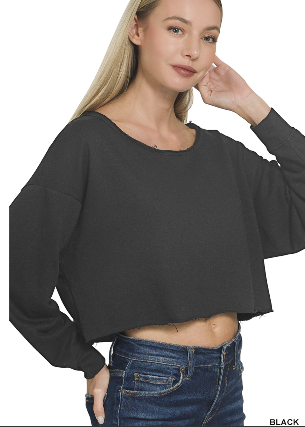 French terry boatneck crop top - ZENANA TT-5362Y