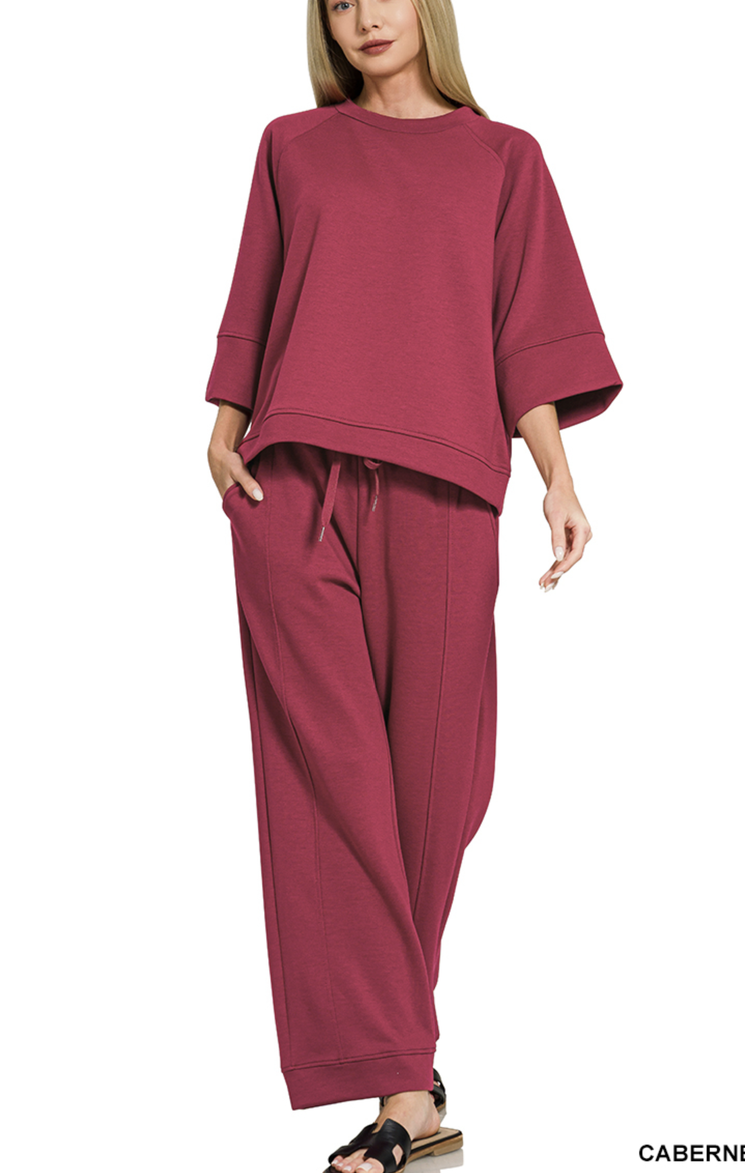 Scuba 3/4 sleeve pullover & pants set - ZENANA ROTP-4149Y