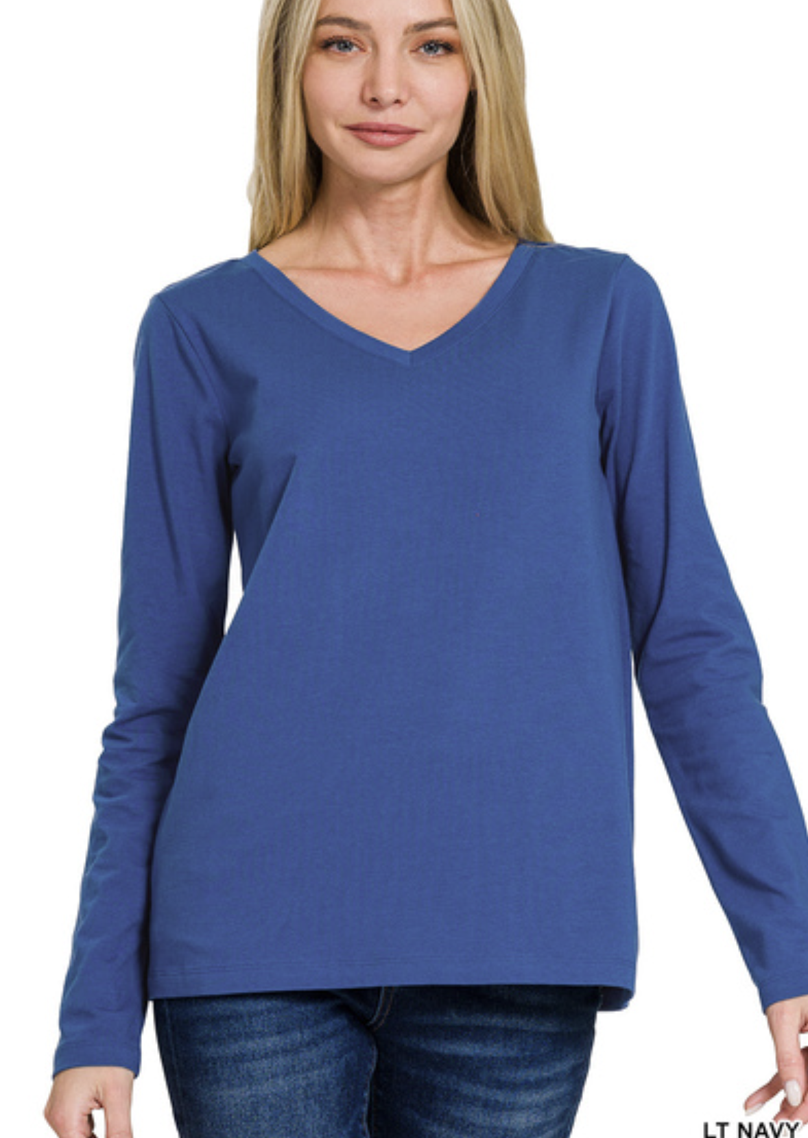 Cotton V-neck long sleeve t-shirt - ZENANA GT-1056M8