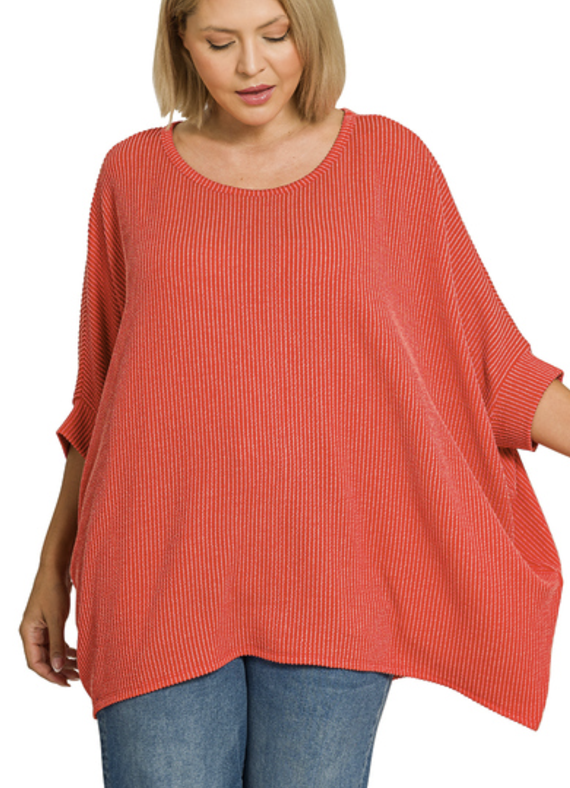 Plus Size raised rib bat sleeve top - ZENANA RTL-8618X5
