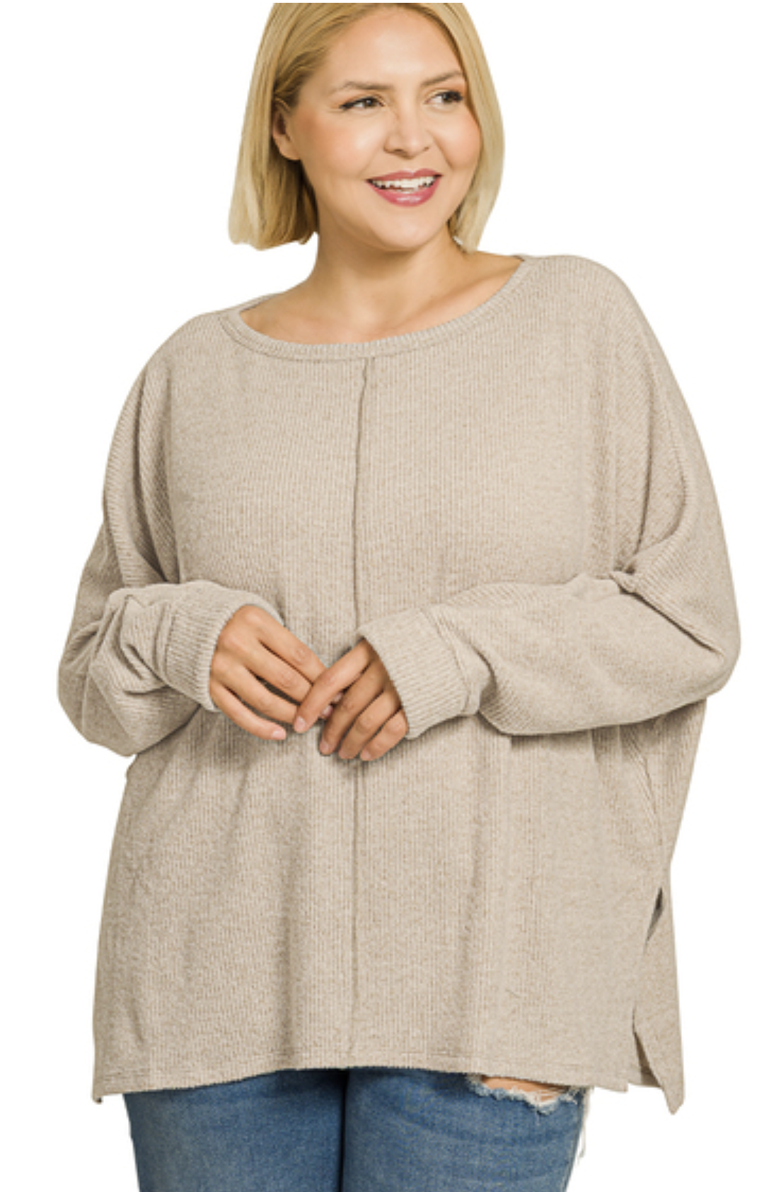 Plus Size ribbed center seam dolman sleeve top - ZENANA #HT-2458X5