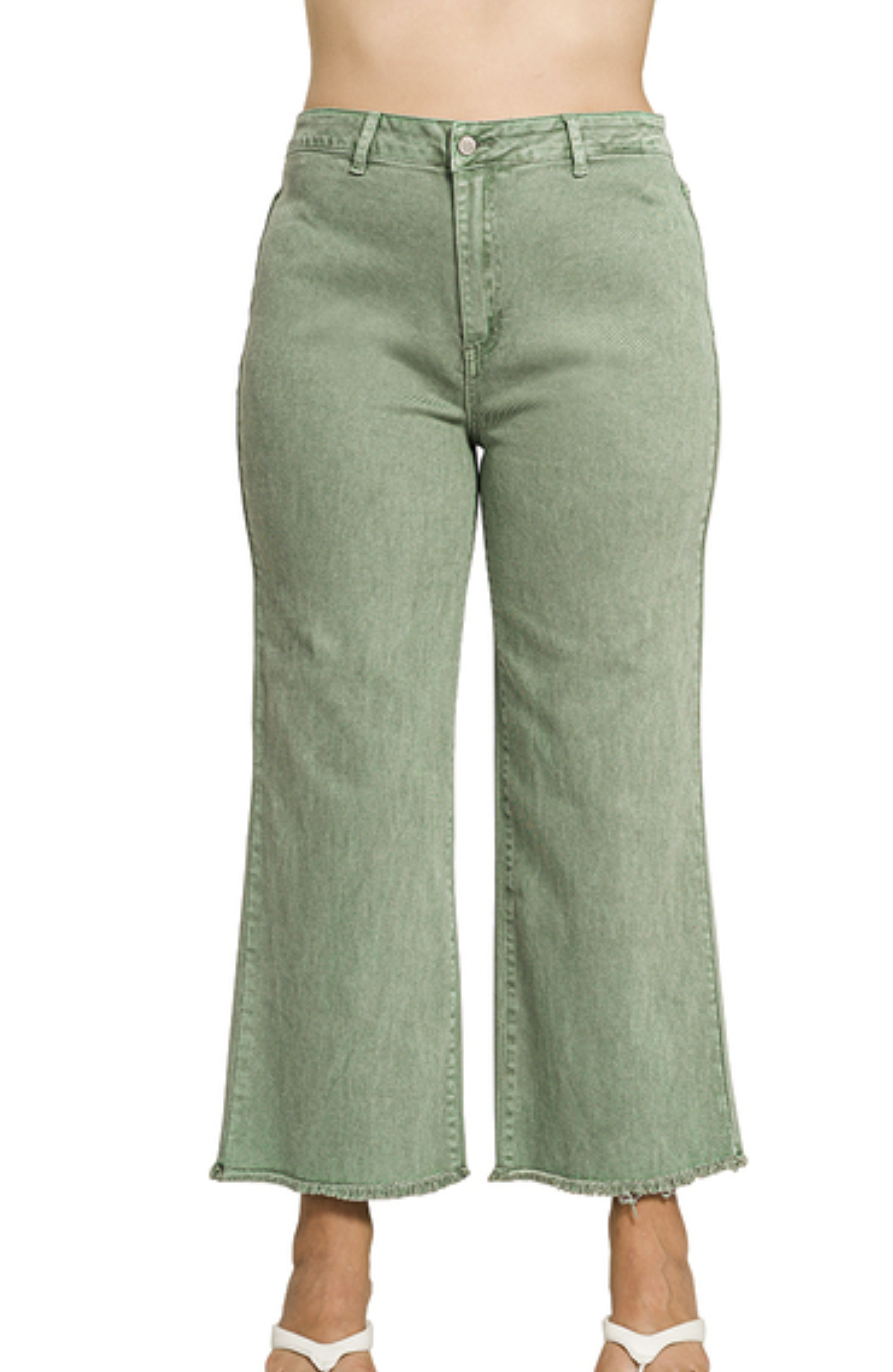 Plus Size acid washed frayed cutoff hem straight wide pants - ZENANA #DMP-1856X5