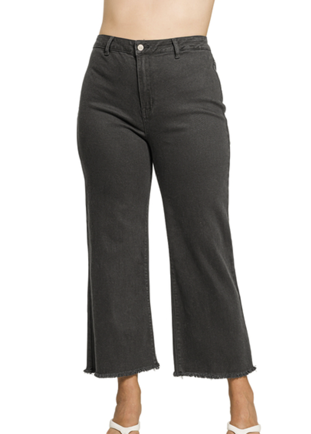 Plus Size acid washed frayed cutoff hem straight wide pants - ZENANA #DMP-1856X5