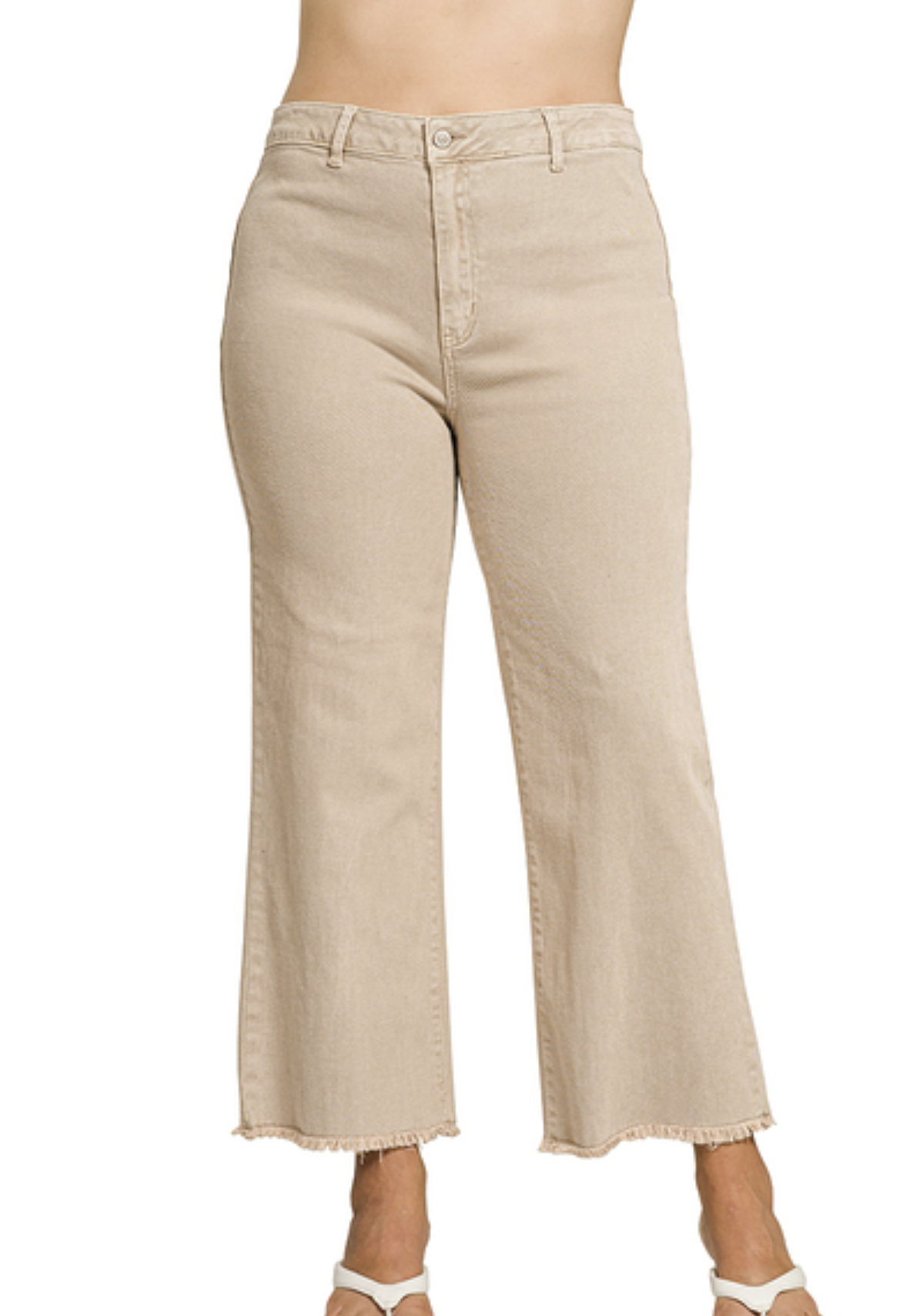 Plus Size acid washed frayed cutoff hem straight wide pants - ZENANA #DMP-1856X5