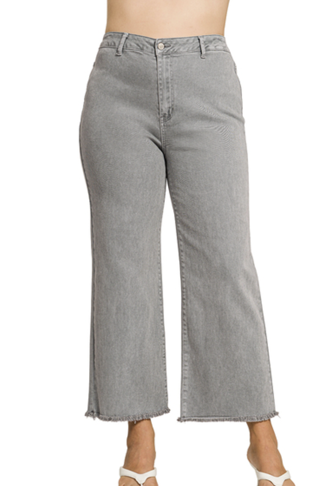 Plus Size acid washed frayed cutoff hem straight wide pants - ZENANA #DMP-1856X5