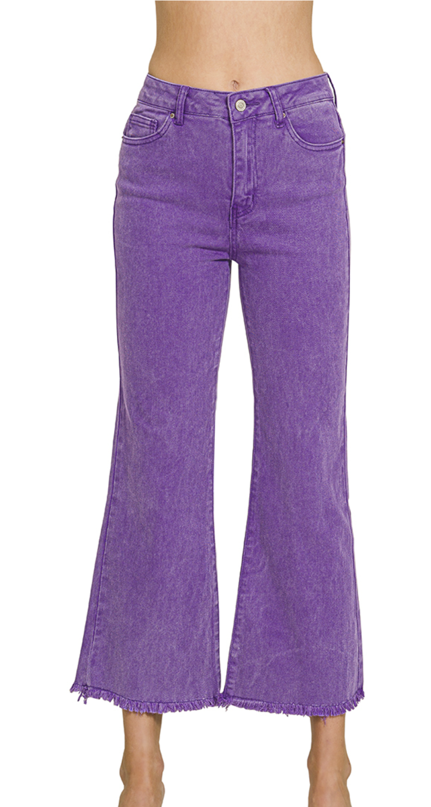 Acid washed high waist frayed hem bootcut pants - DMP-1847A