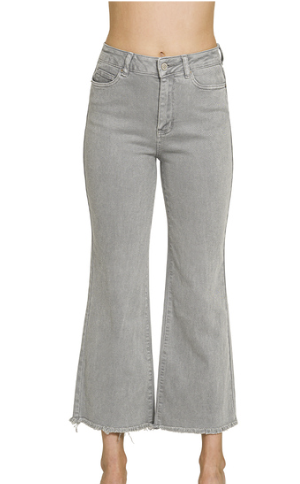 Acid washed high waist frayed hem bootcut pants - DMP-1847A