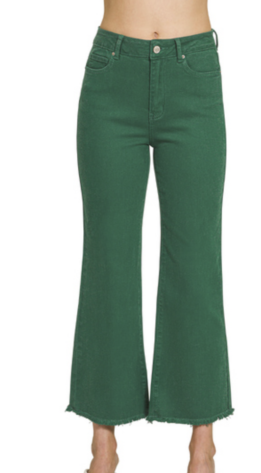 Acid washed high waist frayed hem bootcut pants - DMP-1847A