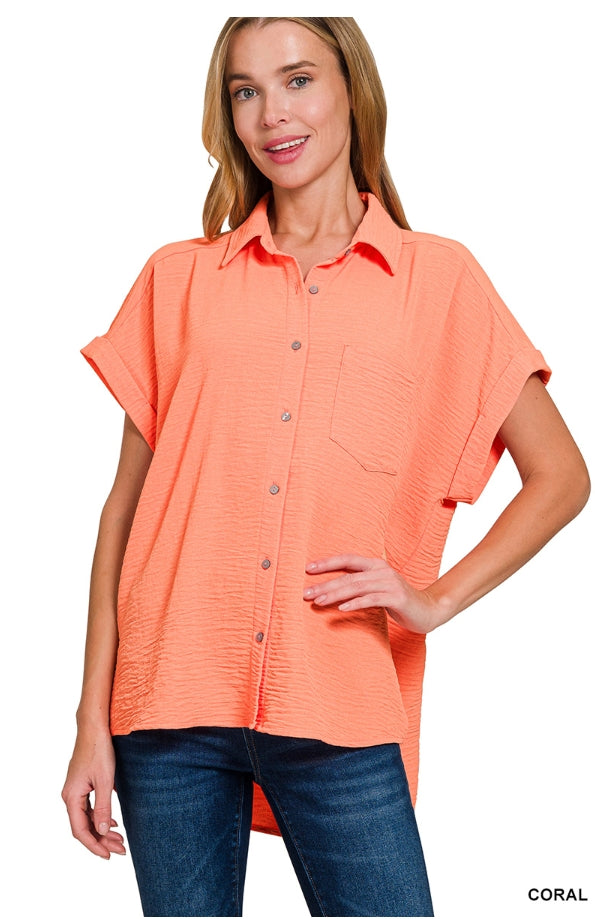 Zenana Woven airflow button down shirt XL
